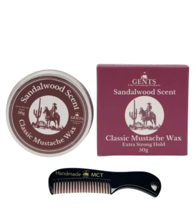 G.B.S Strong Hold Sandalwood Mustache Wax, Easy Application, Restyleable, long lasting hold with Styling Comb 50 Grams (Pak of 1, Sandalwood)