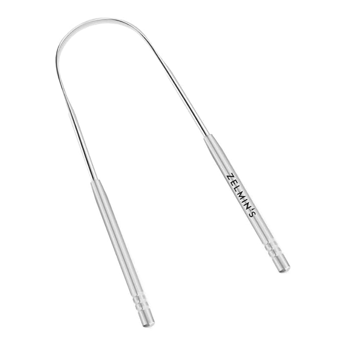 Zelmin's Tongue Scraper – Dual-Handle Tongue Cleaner for Odor-Free Breath Before Meetings, Meals, Flights & Dates – Durable Rust-Resistant Oral Hygiene Tool