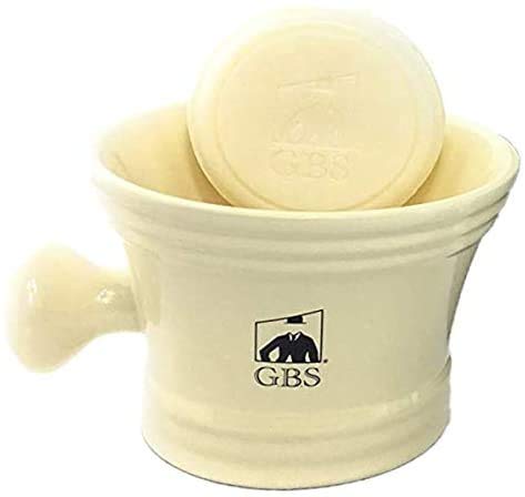 G.B.S Customizable Ivory Shaving Mug with Knob Handle and Natural Soap 3 oz