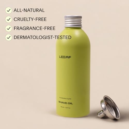 Leaf Shave | Leaf Pre- & Post-Shave Oil Refill with Funnel - Plant-Based Skin Conditioning Oil for Women & Men - Smooth Shave, Added Moisture, & Reduced Irritation - 5.9 fl oz