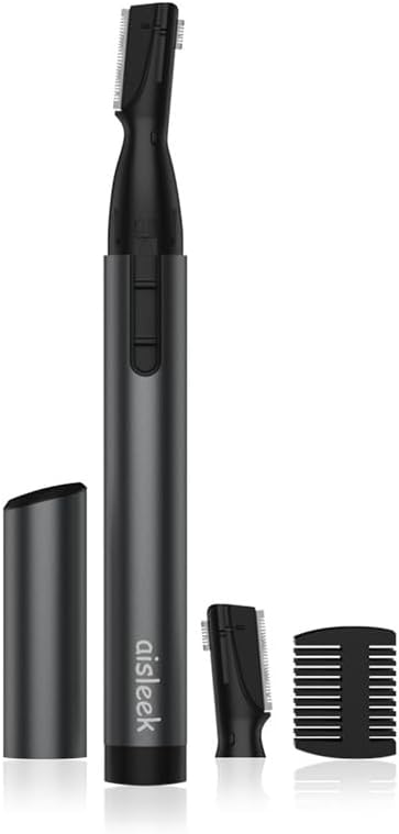 Upgraded Eyebrow Trimmer for Men, Precision Detailer, Battery-Powered Eyebrow Razor with Rinseable Blade, Facial Hair Trimmer with Comb, Compact Pen-Size, Safe Painless Shaver