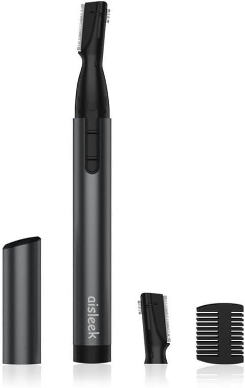 Upgraded Eyebrow Trimmer for Men, Precision Detailer, Battery-Powered Eyebrow Razor with Rinseable Blade, Facial Hair Trimmer with Comb, Compact Pen-Size, Safe Painless Shaver
