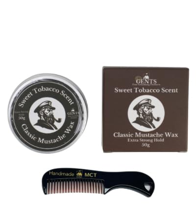 G.B.S Strong Hold Sweet Tobacco Scented Mustache Wax, Easy Application, Restyleable, long lasting hold with Styling Comb (1.7 oz) (Pack of 1, Sweet Tobacco)