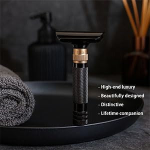 Luxurious and beautifully adjustable safety razor，best razors for men，with 10 platinum-plated razor blades, 1 blade razors reusable smooth close shave (Black + Base)