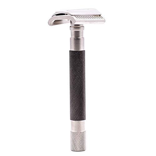 Parker Semi-Slant Safety Razor – Graphite Finish | Close Shaving Double Edge Razor for Sensitive Skin & Coarse Hair | Slanted Precision Head + 5 Platinum DE Blades | Iconic Brand