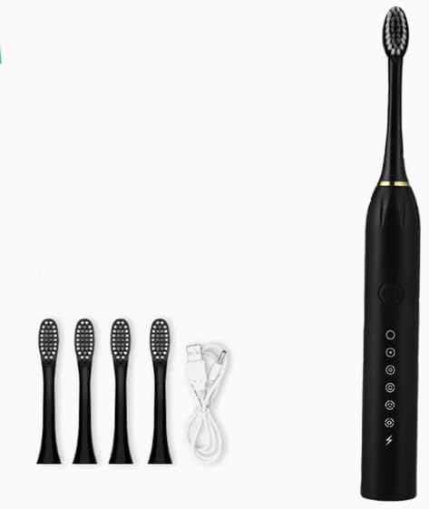 Electric Toothbrush Adult Fully Automatic Ultrasonic Toothbrush 6 Level Cleaning 42,000 VPM 2min Intelligent Timer with 4 Brush Heads Prevent Periodontal Disease and Gum Bleeding (Black)