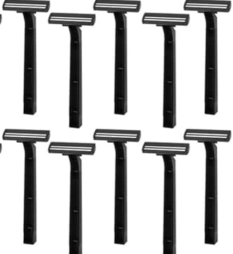 10 pack Twin Blade Disposable Razors With Clear Safety Cap, Shaving Razors Bulk for Men &Women, Stainless Steel Blade, Multipurpose Portable Shave Razor for Bathing Hotel Travel, Black
