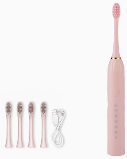 Electric Toothbrush Adult Fully Automatic Ultrasonic Toothbrush 6 Level Cleaning 42,000 VPM 2min Intelligent Timer with 4 Brush Heads Prevent Periodontal Disease and Gum Bleeding (Pink)