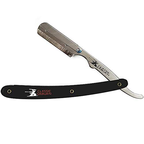 Stainless Steel Professional Barber Folding Straight Edge Razor Shavette Men's Shaving Kit with 200 Count Lord Single Edge Razor Blades (Black)