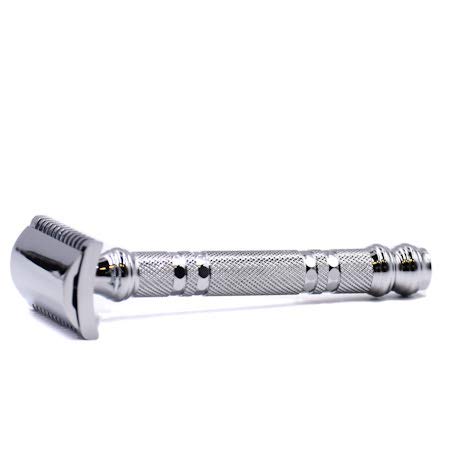 Parker Open Comb Double Edge Safety Razor – Heavyweight Chrome Handle for Closer Shaves – Includes 5 Razor Blades – Ideal for Men with Thick or Coarse Beards (24C-Chrome)