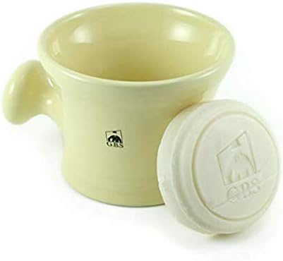 G.B.S Heavy Duty Ceramic Shaving Bowl/Mug Strong Pommel Handle -3 Oz All Natural Soap Included, Accessory for Soaps and Creams- for Wet Shave Lovers (Ivory)