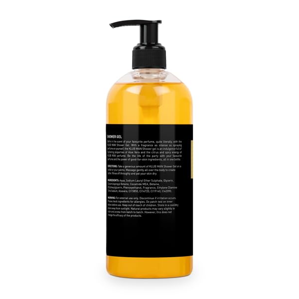 Bella Vita Luxury KLUB MAN Body Wash Shower Gel for Men |Men's Bodywash 500ml | Deep Cleansing, Hydrating & Moisturising with Aloe Vera Extract & Charcoal Powder | Suitable for All Skin Types