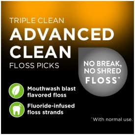 DenTek Triple Clean Advanced Floss Picks, No Break & No Shred Floss, 150 Count. (Pack of 4)