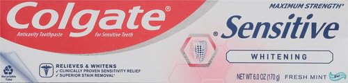 Colgate Sensitive Maximum Strength Sensitive Toothpaste,Plus Whitening and Fresh Stripe,6 oz,(Pack of 2)