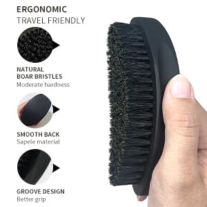 Beard Brush 5-in-1 Set for Men - Natural Boar Bristle Brush & Beard Pen Filler，Stainless Steel Beard Comb/Combing Brush/Ramie Storage Bag - Great for Grooming Beards and Mustaches
