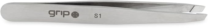 Grip Tweezer Slanted Tip Stainless Steel S1 – Precision Eyebrow Tweezer for Hair Removal – Professional Stainless Steel Tool with Aligned Slanted Tip for Clean Tweezing
