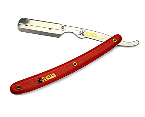 Stainless Steel Professional Barber Folding Straight Edge Razor Shavette Men's Shaving Kit with 200 Count Lord Single Razor Blades (Red)