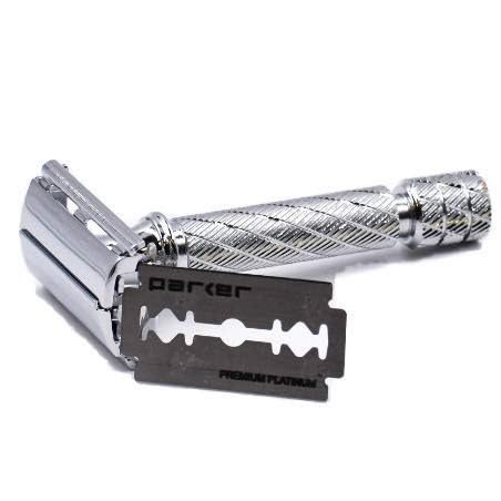 Parker 87R Compact Butterfly Safety Razor – Short Handle Twist-to-Open Brass Frame with Textured Grip for Precision Wet Shaving