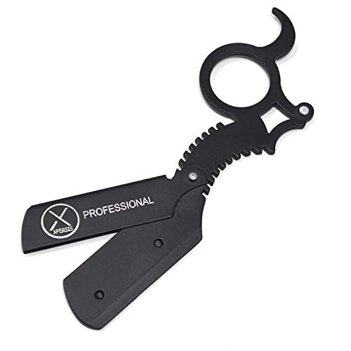 Pro Finger Insert Handle German Made Barber Straight Edge Shaving Razor Black (Dragon) with Shark Double Edge Razor Blades