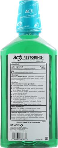 ACT Restoring Zero Alcohol Fluoride Mouthwash 33.8 fl. oz. Strengthens Tooth Enamel, Mint Burst (Pack of 2)