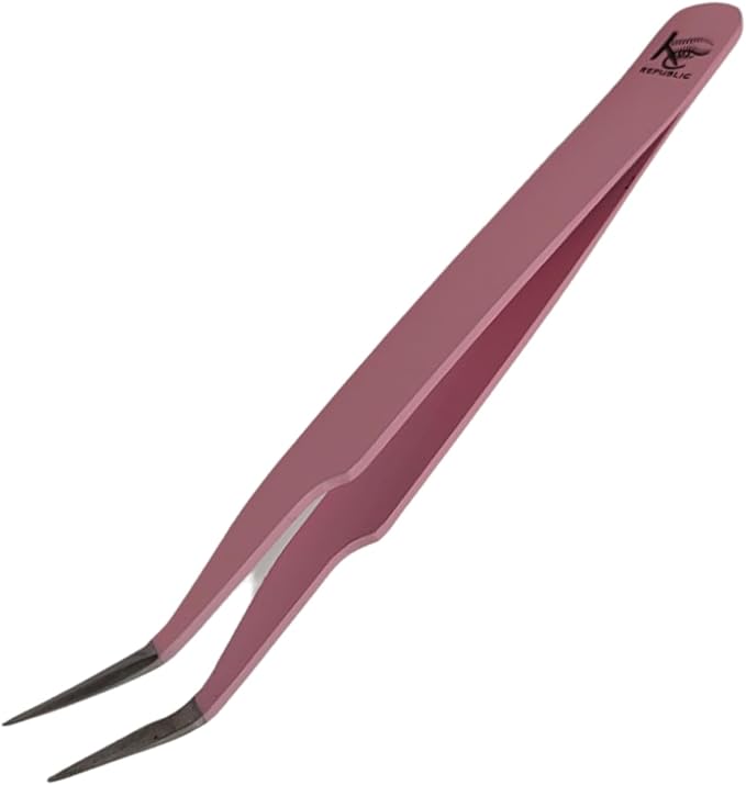 Pink Curved Professional Tweezer Great For Eyebrow, Eyelash, Facial, Ear, Nose & Ingrown Hair Remover Treatment. Make Perfect Eyebrow Shapes (Pink)