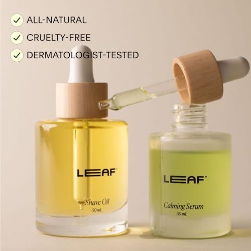 Leaf Shave | Leaf Care Set - Includes Shave Oil (1.7 fl oz) and Calming Serum (1 fl oz), Reusable Glass Bottles for Pre- and Post-Shave Skin Care