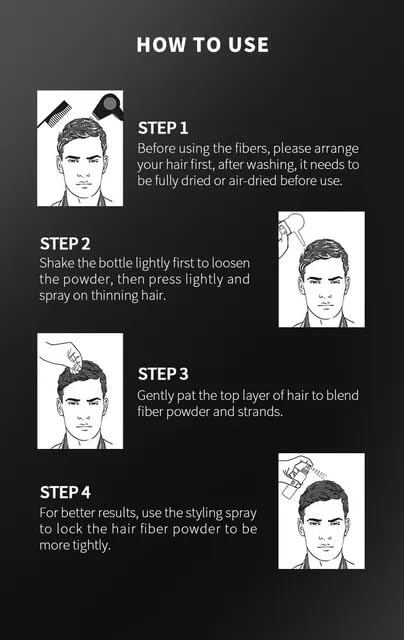 Hair Building Fibers Black 27.5g (0.97 oz) – Instant Hair Thickener & Hair Loss Concealer for Men and Women – Covers Thinning Hair and Bald Spots for Fuller, Natural-Looking Hair