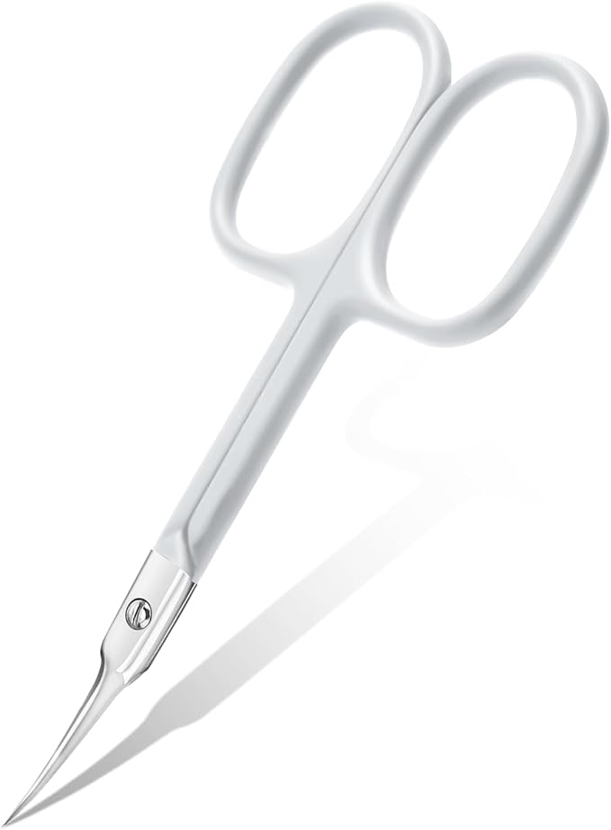 CGBE Cuticle Scissors Extra Fine Curved Blade, Super Slim Manicure Scissors for Cuticles Professional Small Scissors with Precise Pointed Tip Grooming Blades, Eyebrow, Eyelash, and Dry Skin - White