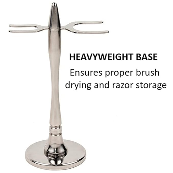 Taconic Rocket‑Style Stainless Steel Safety Razor & Shaving Brush Stand – Weighted Metal Stand for Wet Shaving Tools with 20–22 mm Knot Fit