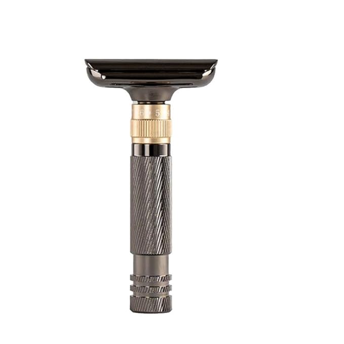 Luxurious and beautifully adjustable double-edged safety razor with 10 platinum-plated stainless steel razor blades, reusable razor kit, eco-friendly, smooth close shave (Glossy Black)