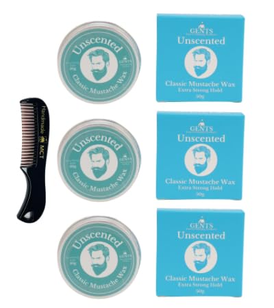 G.B.S Strong Hold Fragrance Free Mustache Wax, Easy Application, Restyleable, long lasting hold with Styling Comb (1.7 oz) (3 Pack, Unscented)