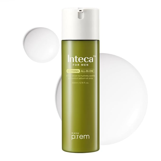 MAKE P:REM INTECA Soothing All in One Lotion for Men, After Shave Cream for Acne-Prone Skin, All Skin Types, Korean Skin Care, 6.76 fl. oz, 200ml