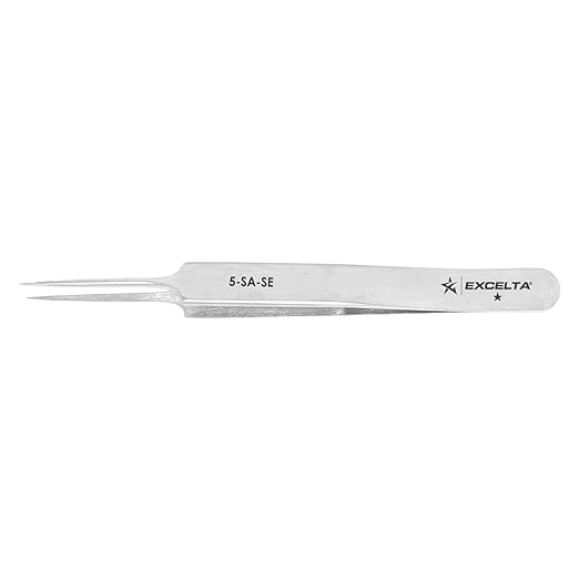 Excelta Ultra Fine Point Tweezers, Mini Straight Tapered For Microscopy, 4.25" Anti-Magnetic Stainless Steel, Basic
