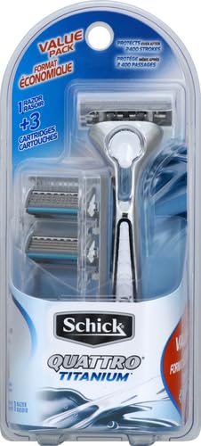 Schick Quattro Titanium Razor — Schick Quattro, Quattro Razor, Titanium Razor with 3 Refill Blades