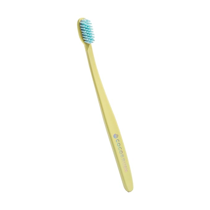 Cocolab Cocobrush Ultra Soft Toothbrush, Compact Head Bristles for Teeth Cleaning, Sensitive Gums Oral Care, Manual Toothbrush for Adults and Kids, Limoncello Yellow