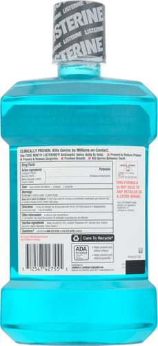 Listerine Cool Mint Antiseptic Mouthwash, Daily Oral Rinse Kills 99% of Germs that Cause Bad Breath, Plaque and Gingivitis for a Fresher, Cleaner Mouth, Cool Mint Flavor, 1.5 L (Pack of 2)