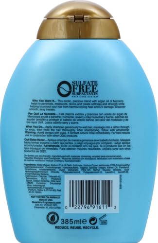 OGX Renewing +Cold-Pressed Argan Oil of Morocco Hydrating Hair Shampoo, Help Moisturize, Soften & Strengthen Hair, Paraben-Free with Sulfate-Free Surfactants, 13 fl oz (Pack of 2)
