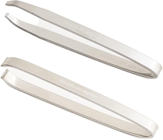 Eyebrow Tweezers [ Made in Japan ] 2 Pieces Set, Professional Hande Made Sharp Tweezers for Men and Women (SK-2)