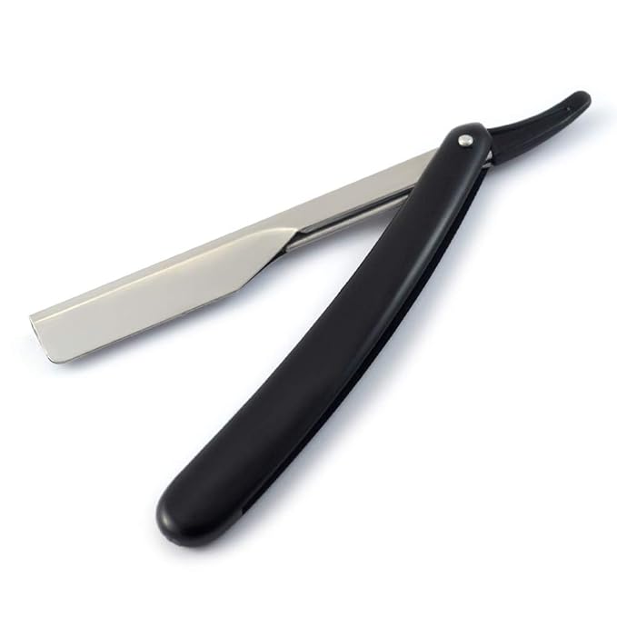 Barber Straight Wet Shaving Razor For Men Black Plastic Handle Cut Throat Beard Shaver Folding Knife With Blades