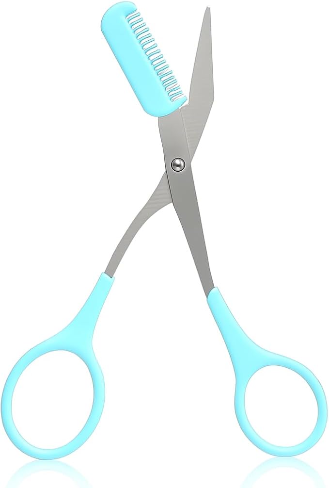 Eyebrow Trimming Scissors with Comb [Japaneese Blades] Stainless Steel Trimmer for Women and Men, All-in-One Razor Shaper Epilator Hair Remover, Multipurpose Exfoliating Dermaplaning Tool