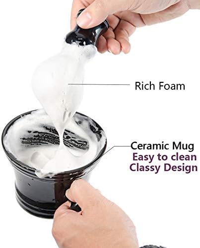 Ceramic Shaving Soap Bowl Kit For Men, Pure Badger Shaving Brush, Shaving Cream Soap, Wide Mouth, Ceramic Black Shaving Soap Bowl/Mug with Knob Handle