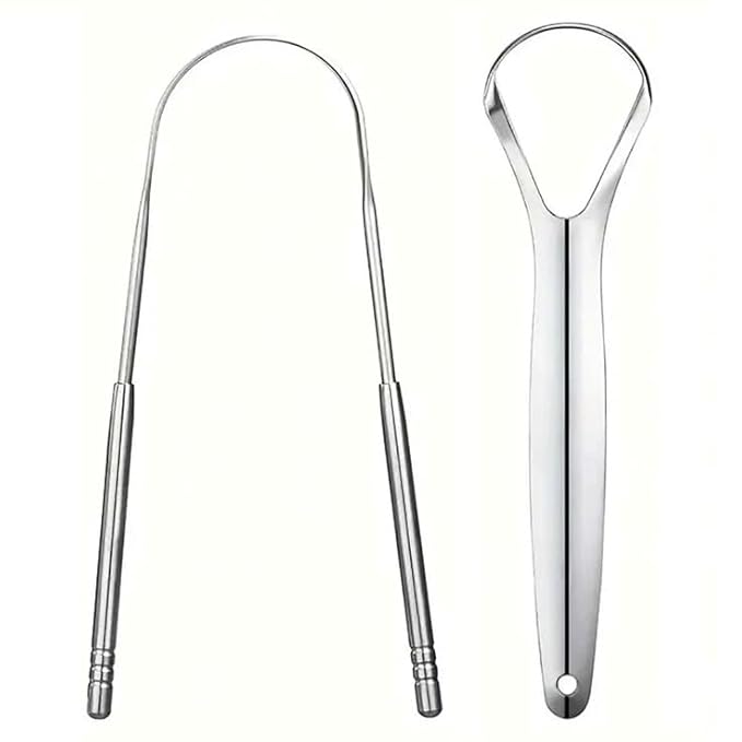 Tongue Scraper for Adults with Travel Cases (2 Pack), Stainless Steel Metal Tongue Cleaner, Dual Design Tongue Scrubber for Fresh Breath & Oral Hygiene.
