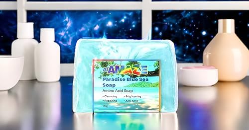 Paradise Amino Acid Organic Soap Bar, Moisturizing, Residue-Free Refreshing Cleanser, Cooling & Invigorating Bath Natural Soap for Women, Men & Kids with Plant-Based Oils, 100g Blue Sea