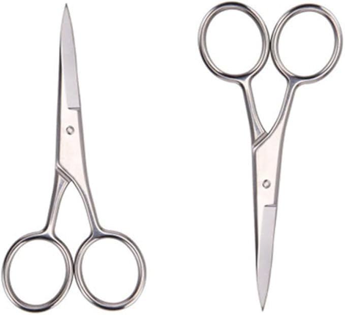 2 Pcs Stainless Steel Beard Scissors and Mustache Trimming Shears for Men, Precision Facial Hair Cutting Tool for Barbershop and Home Grooming