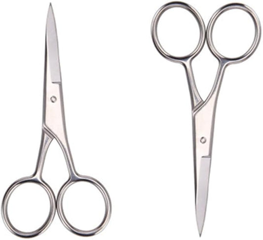 2 Pcs Stainless Steel Beard Scissors and Mustache Trimming Shears for Men, Precision Facial Hair Cutting Tool for Barbershop and Home Grooming