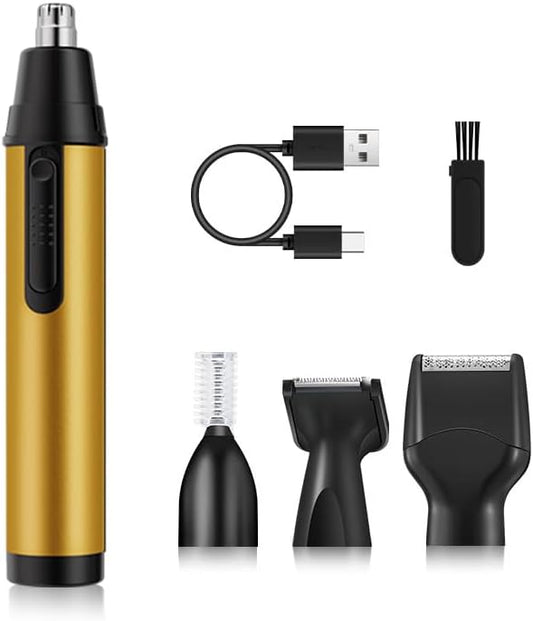 Ear and Nose Hair Trimmer Clipper - 4-in-1 Grooming Tool for Nose Hair, Ear Hair, Beard, Eyebrows, Head Hair, Body Hair, Armpit, Leg (Golden)