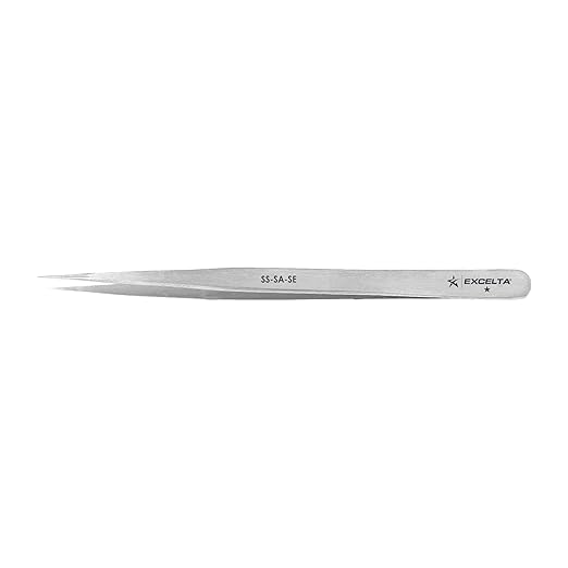 Excelta Straight Slim Very Fine Point Tweezers, 5.5" Anti-Magnetic Stainless Steel, Ideal for Confined Areas, Basic