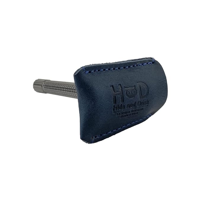 Hide & Drink, Leather Double Edge Safety Razor Head Protective Sheath, Shaving Travel Cover Handmade (Slate Blue)