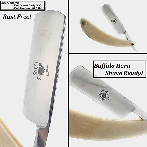 G.B.S Straight Blade Horn Ivory Razor, Carbon Steel Cut Edge, Half Hollow Effortless Glide