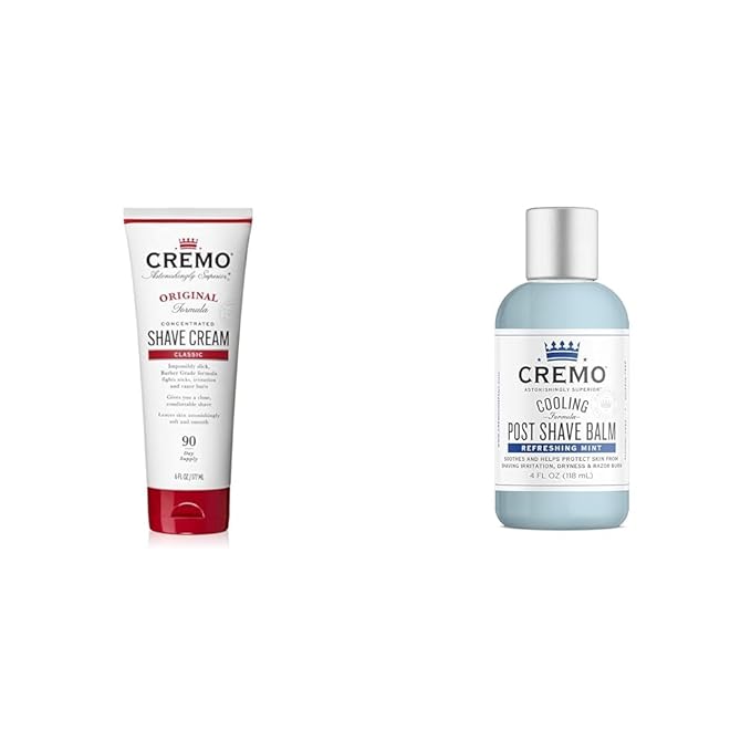 Cremo Barber Grade Original Shave Cream & Cooling Formula Post Shave Balm, Soothes, Cools And Protects Skin From Shaving Irritation, Dryness and Razor Burn, 4 Oz